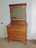 Antique three-drawer chest with mirror of oak