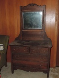 Antique oak dresser with mirror 2 over 2 in good unrefinished condition