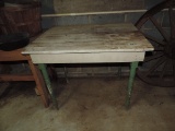 Antique turned leg table painted yellow and green