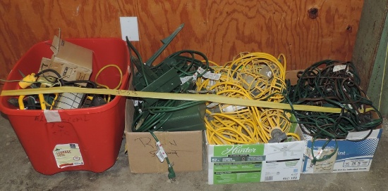 Shop Light, Outdoor Plug Cords, And Extension Cord Lot