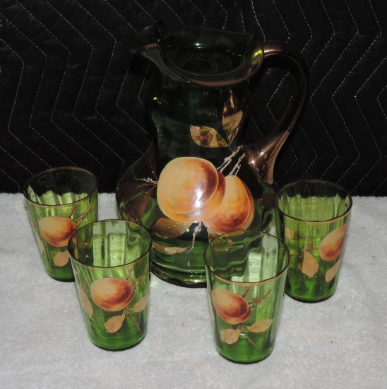 Victorian Water Pitcher with Hand Painted Peaches