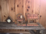 Set of Two Mountain Art Birdhouses and a Decorative Clock
