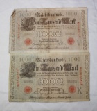 (2) 1910 1,000 German Reich Bank Notes