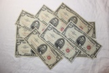 (10) 1963 5 Dollar Red Seal Notes