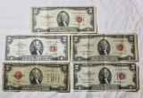 (5) 1976 2 Dollar Red Seal Notes