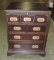 Dark Finished Wood 3/5 Drawer Side Chest With Pull Out Shelf