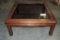 Square Mahogany Table With Smoked Glass Inset Top