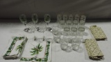 Tray Lot Palm Tree Glassware & Linens