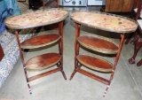 Antique Pair Of Oval 3 Tier Side Tables