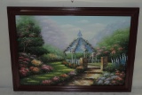 Oil On Canvas Garden Scene In Wood Frame