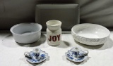 Box Lot White Kitchen Ceramic Bakeware & Blue Danube Candlesticks