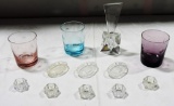 3 Color Waterford Glass Tumblers, Cut Glass Perfume Bottle & Salt Dips