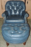 Hancock & Moore Blue Leather Arm Chair & Ottoman