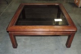 Square Mahogany Table With Smoked Glass Inset Top