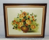 Oil On Canvas Vase With Flowers Signed In Frame