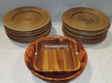 Rattan Round Plate Trays & Wood Serving Bowls