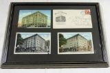 Framed Collection Of Charlotte Hotel Selwyn Postcards & Envelope