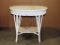 Antique White Painted Wood Top Wicker Table