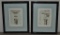 2 Architectural Prints In Black Marbleized Wood Frames