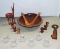Carved African Wooden Ware Salad Bowl, Antelope & Egg Cups Plus Glass Coasters