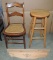 Antique Cane Seat Chair, Pine Wall Shelf & Pine Bar Stool
