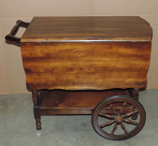 Brown Pine Finish Tea Cart With Leaves