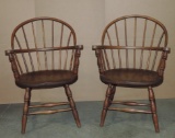 Pair Of Walnut Windsor Sack Back Armchairs