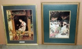 Pair Of Color Victorian Style prints In Gold frames