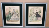 Pair Of French Hand-Colored Fashion Prints In Frames