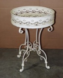 Round White Painted Iron & Metal Table With Well