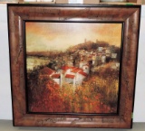 Unsigned Italian Faux Painting Of Village Scene In Frame