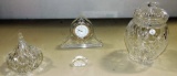 Waterford Crystal Desk Clock, Signed Lead Crystal Covered Jar & More