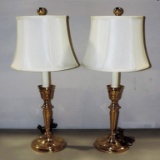 Pair Of Brass Candlestick Style Table Lamps