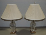 Pair Of Crystal & Brass Base Table Lamps