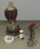 Bisque Eagle Figurine, Vintage Hand Mixer & Small Decorated American Indian Vases