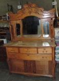 Ornate Antique Oak 2 Piece Sideboard