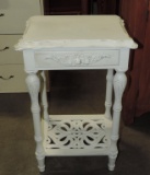 White Painted Wood Single Drawer Stand With Lower Shelf