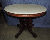 Early Victorian Walnut Oval Marble Top Table