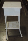 White Painted Bamboo & Rattan Sewing Box Stand