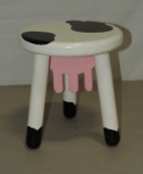 Painted Wood Cow Design Foot Stool