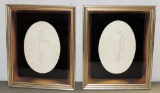 Pair Of Shadowbox Framed Oval Porcelain Plaques