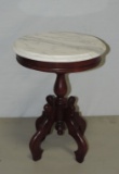 Small Mahogany Finish Marble Top Victorian Style Table
