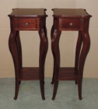 Pair Of Mahogany 1 Drawer Tall Plant Stands