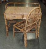 Bamboo & Rattan 2 Drawer Desk With Matching Chair