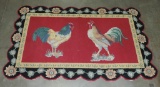 Vintage Hooked Rug Featuring Roosters