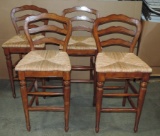 Set Of 4 Ballard Designs Pecan Finish Bar Chairs