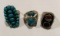 (3) Sterling Southwest Turquoise Stone Rings