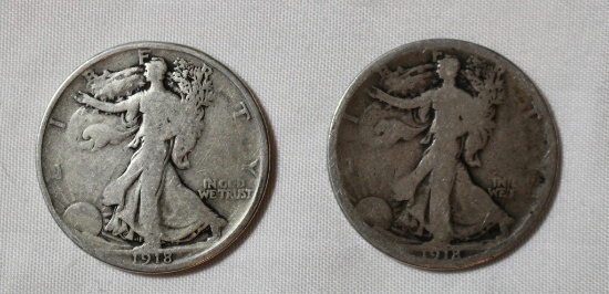 1918 & 1918 S Walking Liberty Half Dollars