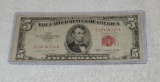 1953 5.00 Red Seal Note