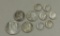 3 Roosevelt & 3 Mercury Head Dimes, 3 Washington Quarters & 1 Kennedy Half Dollar